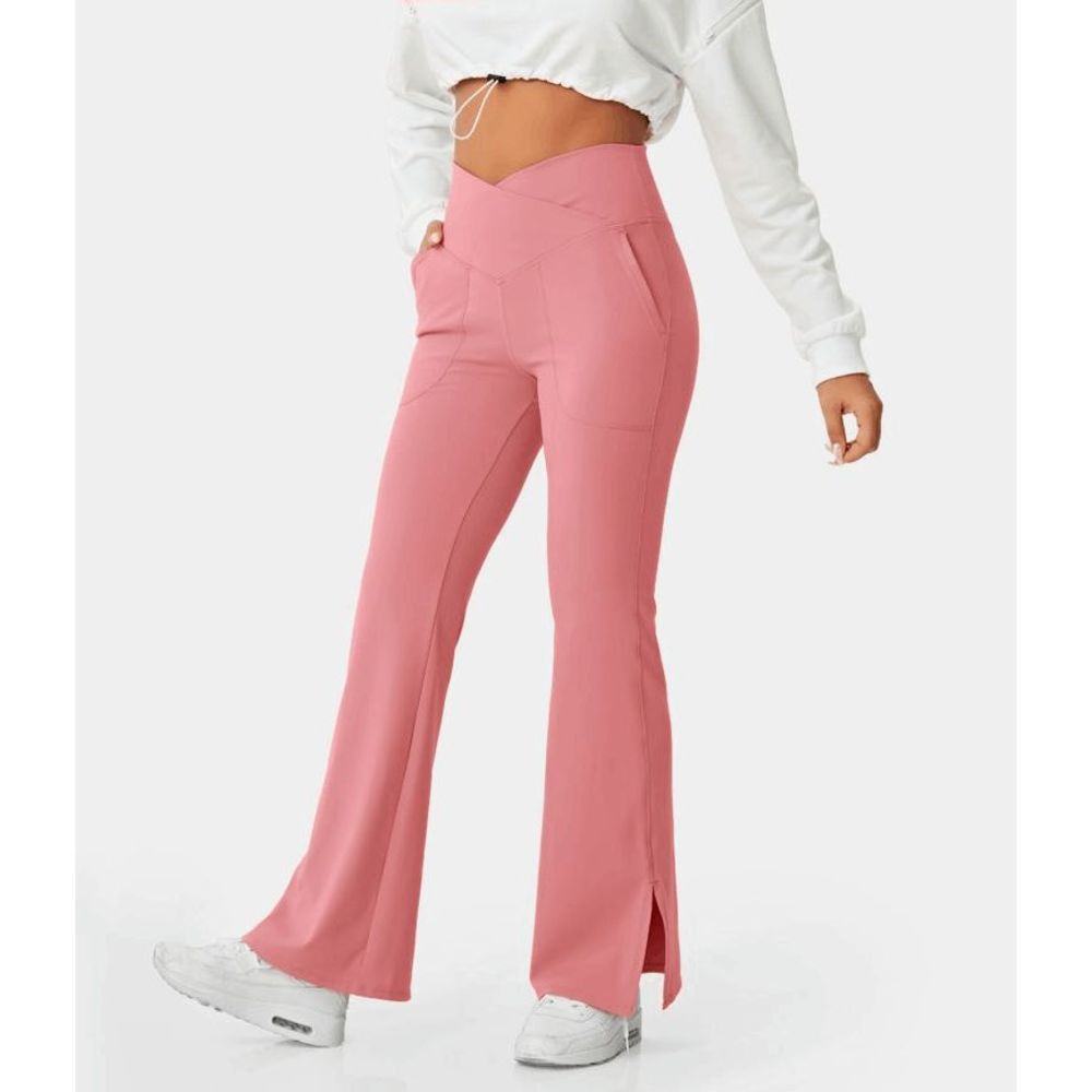 NWT Size XL Petite Halara Crossover Pocket Split Hem Full Length Flare Leggings-